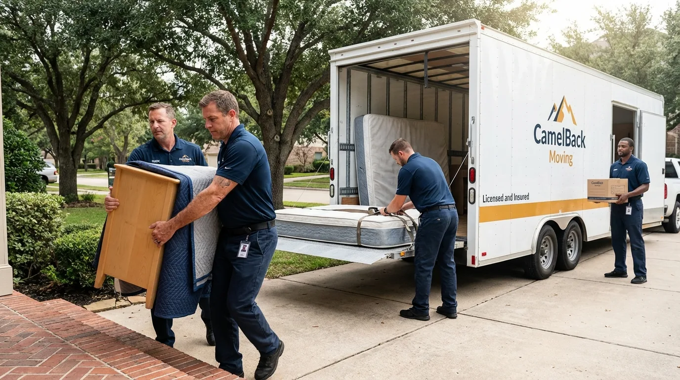 Crew loading residential truck for cross-state move from Gatesville, NC
