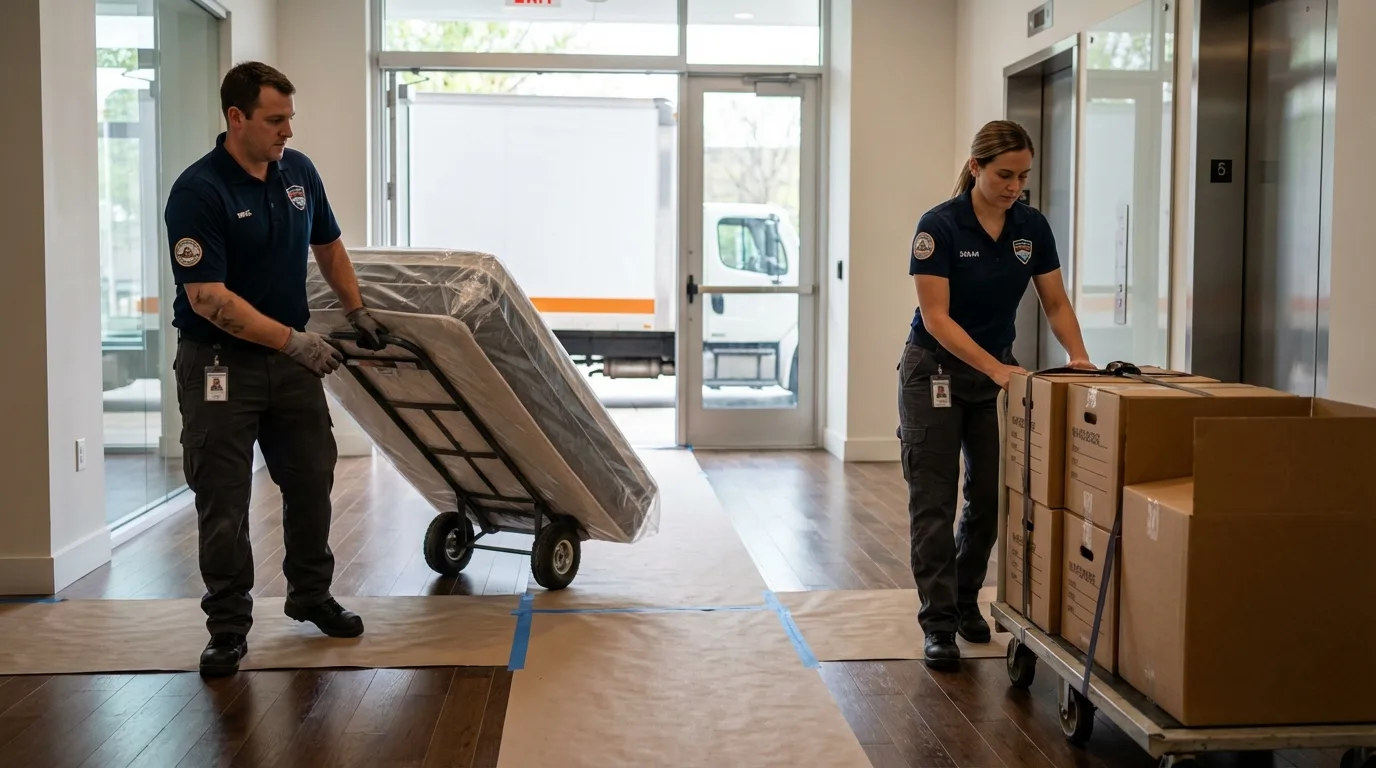 Professional apartment movers loading elevator in Gatesville, NC